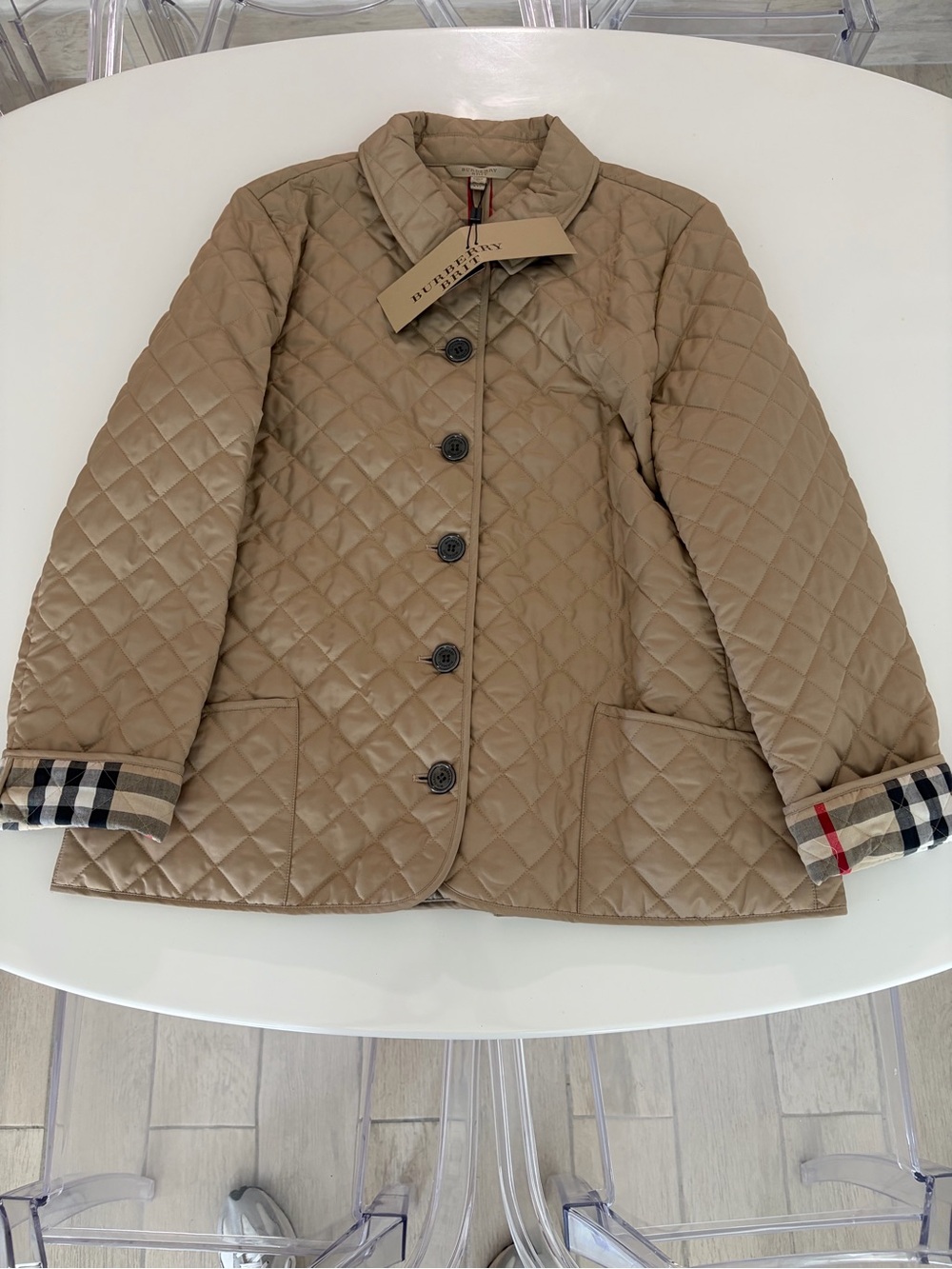 Burberry Quilted Khaki Beige Women's Puffer Jacket - Picture 2 of 9